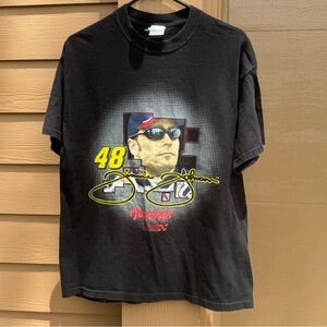 vintage 2002 Jimmie Johnson black NASCAR Checkered Flag size L short sleeve tee
